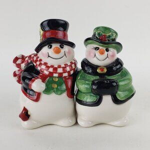2004 Fitz & Floyd Christmas Holly Jolly Snowman Salt & Pepper Shaker Set